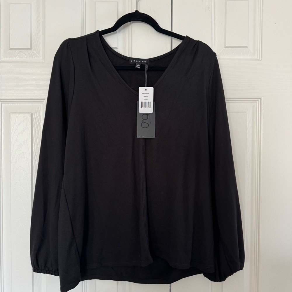 Gibson V-Neck Blouson Sleeve Sweater Top